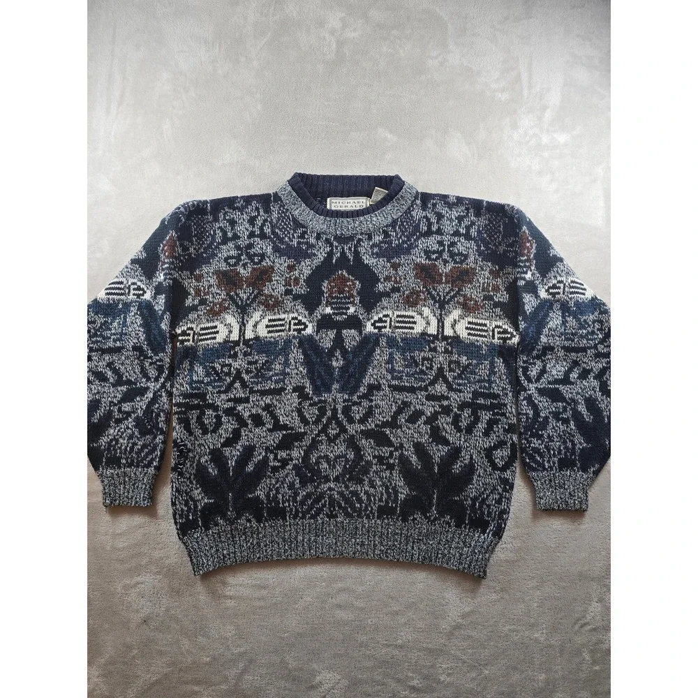 Vintage Michael Gerald Knit Sweater Womens L Fair Isle Nordic‎ Nature *Read